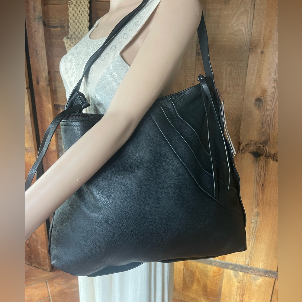 Kooba hobo bag black leather Stratford tassle gathered studded belt NWT large